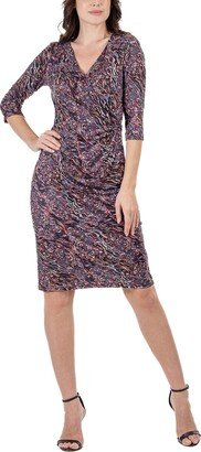 24seven Comfort Apparel Women's Print Knee Length Faux Wrap Dress