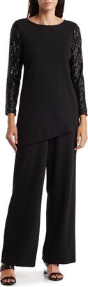 Sequin Long Sleeve Crepe Top & Pants 2-Piece Set