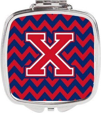 CJ1054-XSCM Letter X Chevron Yale Blue & Crimson Compact Mirror