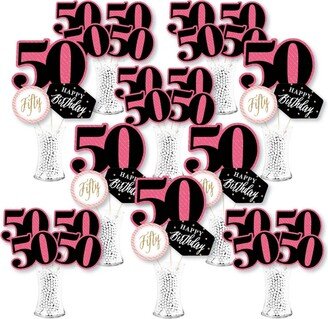 Big Dot Of Happiness Chic 50th Birthday Pink Black & Gold Centerpiece Showstopper Table Toppers 35 Pc