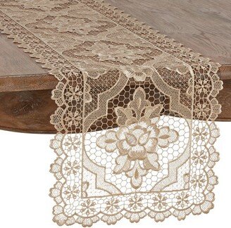 Saro Lifestyle Saro Lifestyle Lace Quatrefoil Design Table Runner, Ecru, 15 x 66