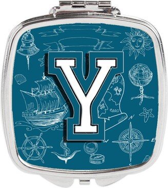 CJ2014-YSCM Letter Y Sea Doodles Initial Alphabet Compact Mirror