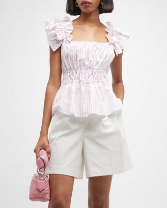 Harshman Alize Striped Ruffle-Trim Peplum Blouse