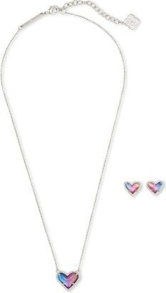 Ari Heart Necklace & Earrings Gift Set in Watercolor Illusion