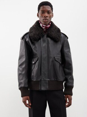 Shearling-collar Leather Jacket-AE