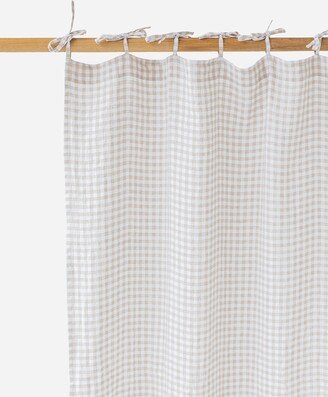 Tie Top Linen Curtain Panel in Natural Gingham | 1 Pcs | Semi-Sheer Window, Door Farmhouse, Living Room, Checkered, Custom