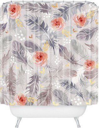 Floral Shower Curtain Gray