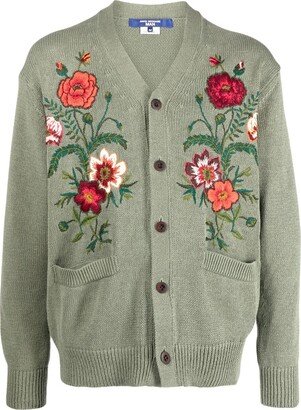 floral-embroidered V-neck cardigan