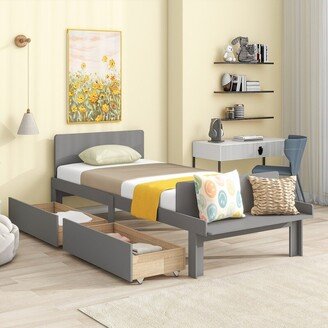 Twin Size Platform Bed with 2 drawers,Footboard Bench