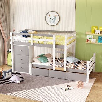 Twin over Twin Loft Bunk Bed with Drawers and Ladder