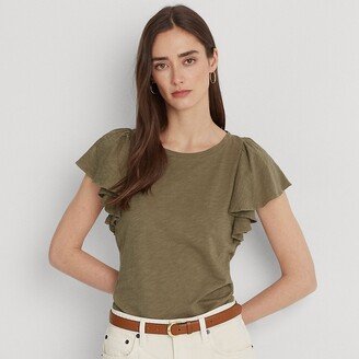 Lauren Petite Ralph Lauren Slub Jersey Ruffle-Sleeve Tee