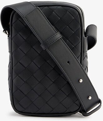 Black Silver Intrecciato-weave Leather Cross-body bag