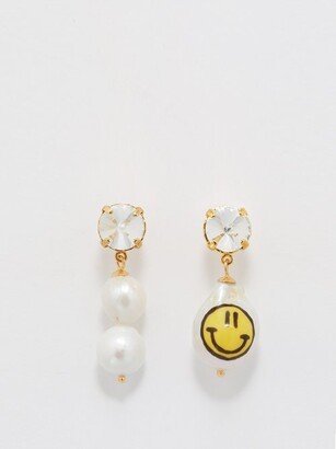 Crystal & Pearl Mismatched Gold-plated Earrings