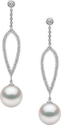 18K White Gold, Freshwater Pearl & 0.484 TCW Diamond Drop Earrings