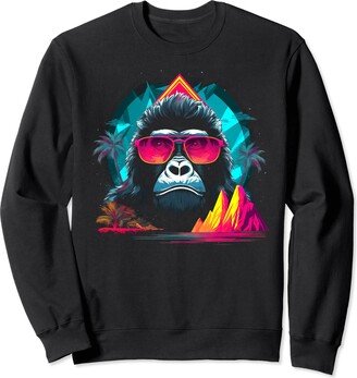 Cool Retrowave Gorilla Graphics 80's Synthwave Retro Wave Aesthetic Gorilla Graphic Sweatshirt