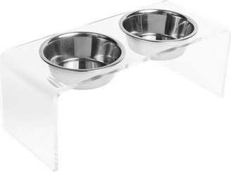 Hiddin Medium Clear Double Bowl Pet Feeder, 6.5 Cup Silver Bowls