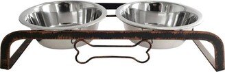 Jojo Modern Pets Rustic Elevated Dog Bone Feeder with 2 Stainless Steel Bowls, 1qt