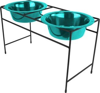 Platinum Pets Modern Double Cat/Dog Bowl - Caribbean Teal - .75 Cup