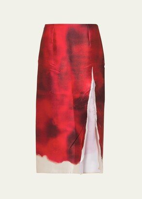 Dyed Silk Midi Skirt with Slit