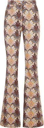 Paisley-Printed Flared Leg Jeans-AA