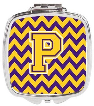 CJ1041-PSCM Letter P Chevron Purple & Gold Compact Mirror, 3 x 0.3 x 2.75 in.