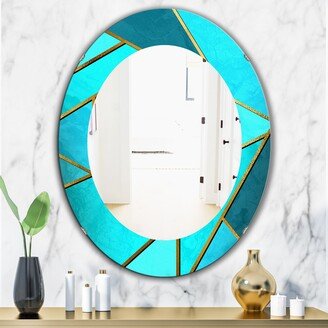 Designart 'Capital Gold Honeycomb 3' Printed Modern Mirror - Oval or Round Wall Mirror - Blue