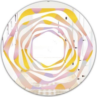 Designart 'Golden Geometrical Diamond Pattern II' Printed Modern Round or Oval Wall Mirror - Whirl