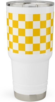 Travel Mugs: Checkered Pattern - Yellow Travel Tumbler, 30Oz, Yellow