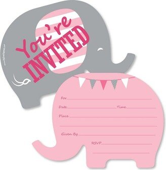 Big Dot of Happiness Pink Elephant - Shaped Fill-in Invitations - Girl Baby Shower or Birthday Party Invitation Cards with Envelopes - Set of 12