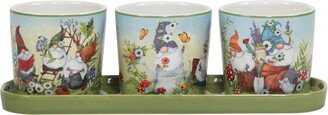 Garden Gnomes 3 pc Planter Set with Tray