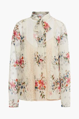 Pussy-bow floral-print georgette blouse