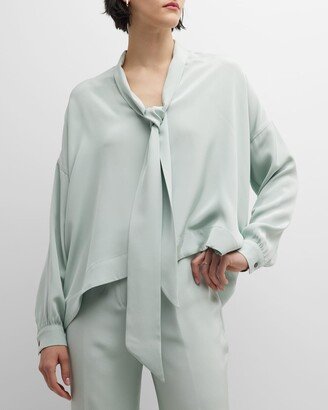 Neck-Tie Boxy Silk Blouse