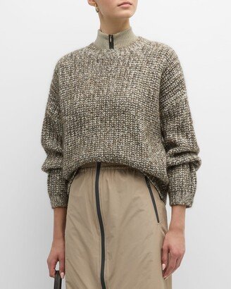 Cashmere Mohair Boucle Knit Crewneck Sweater