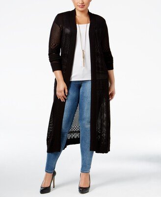 Size Pointelle-Stitch Duster Cardigan