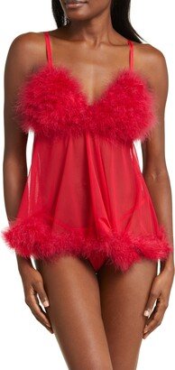 Feathery Babydoll Chemise & G-String Set