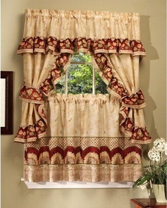 Sunflower Printed Kitchen Curtain With Attached Valance - 57x36 Inches