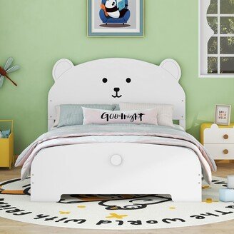 HOMEBAY Full Size Wood Platform Bed with Bear-shaped Headboard and Footboard
