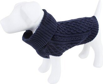 Dogs and Cats Cableknit Pet Sweater, Navy, Large