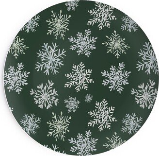 Salad Plates: Lace Snowflakes On Hunter Green Salad Plate, Green