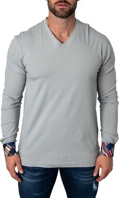 Edisonsolidmirage Grey Long Sleeve V-Neck T-Shirt