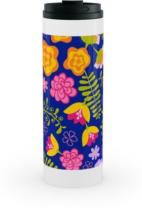 Travel Mugs: Fiesta Flowers - Multi Stainless Mug, White, 16Oz, Multicolor