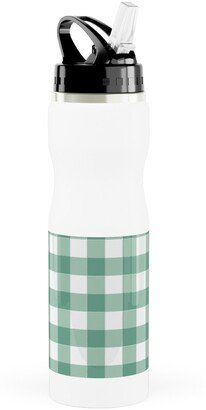 Photo Water Bottles: Simple Gingham Stainless Steel Water Bottle With Straw, 25Oz, With Straw, Green