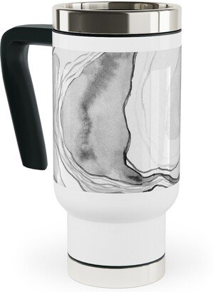 Travel Mugs: Watercolor Marble Travel Mug With Handle, 17Oz, Gray