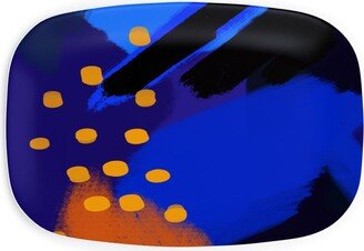 Serving Platters: Painterly Navy Brush Stokes Serving Platter, Multicolor