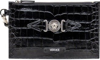 Embossed Zip-Up Clutch Bag