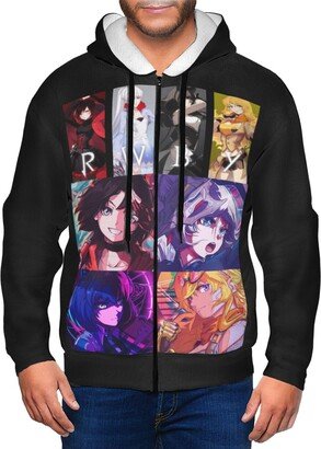 Medfine Rwbys Hoodie Sweatshirt Top Full Zip Hoodie Fashion Printed Drawstring Hoodie Full Zip Hoode 3x-Large Black