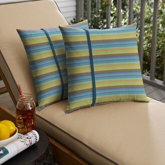 Humble and Haute Humble + Haute Sunbrella Astoria Lagoon Stripe and Spectrum Peacock Small Flange Indoor/ Outdoor Square Pillow, Set of 2