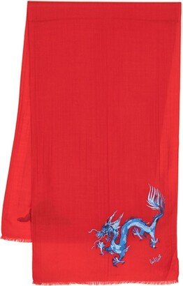 Dragon-Embroidered Wool Scarf