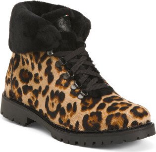 Apre Haircalf Ski Faux Fur Lace Up Booties for Women