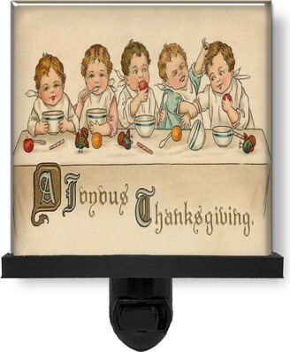 Funny Thanksgiving Dinner Babies Fighting Vintage Style Art Glass Photo Night Light, Decorative Lights